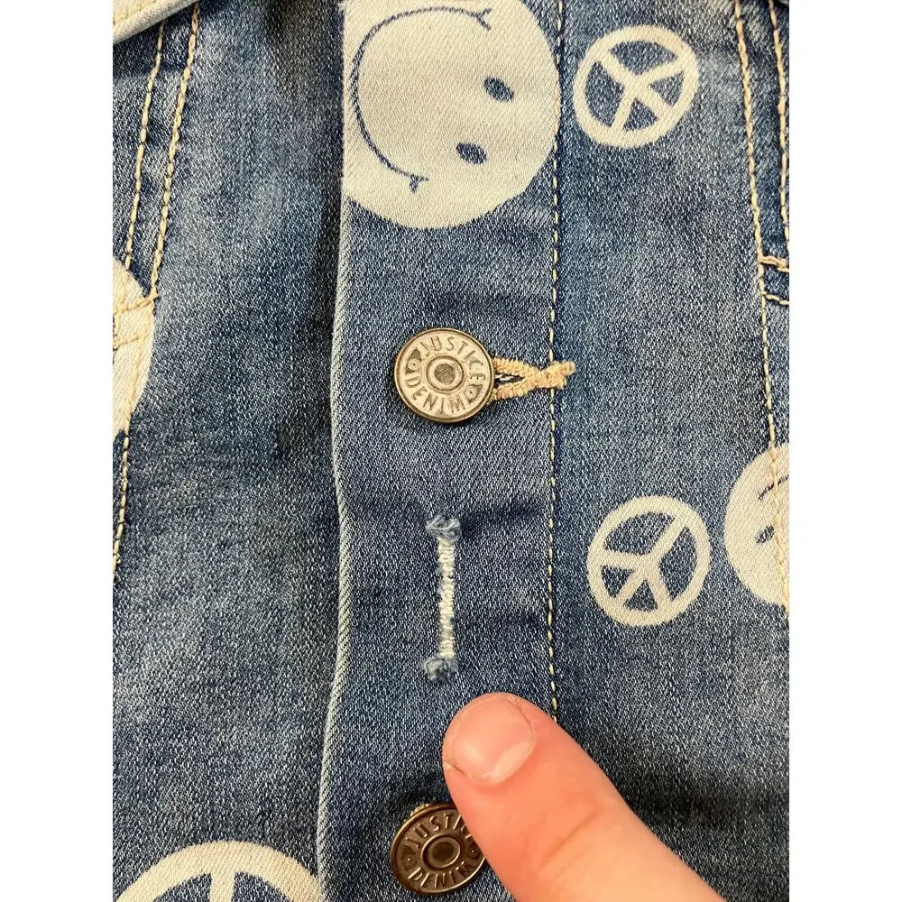 Justice x Stranger Things Girls S 7/8 Denim Jacket Peace Smiley Netflix